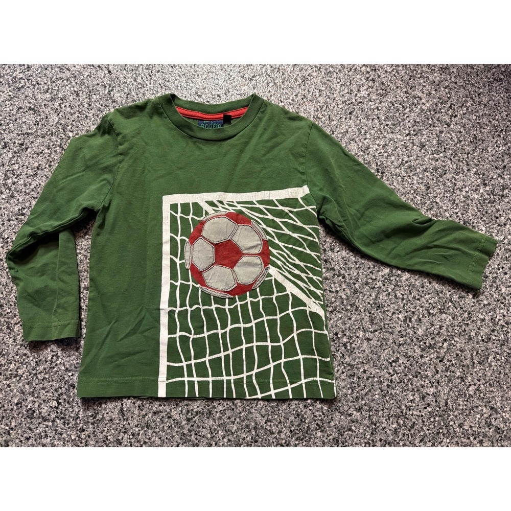 Mini Boden Kids Green Tractor Graphic Long Sleeve Cotton Tee Shirt 3-4Y 21240